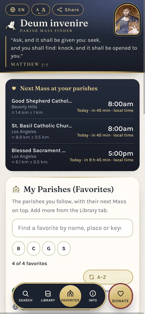 Favorite parishes screen